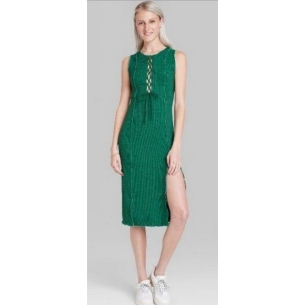 Wild Fable Sleeveless Lace up knit Dress Green Size S